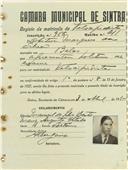 Registo de matricula de velocipedista em nome de Artur Marques da Silva, morador em Sintra, com o nº de inscrição 956.