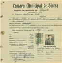 Registo de matricula de velocipedista em nome de Francisco Monteiro dos Santos, morador em Nafarros, com o nº de inscrição 576.