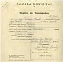 Registo de velocípede de marca Chandler, com o nº 3565, em nome de José Policarpo Bonito, morador em Praia das Maçãs.