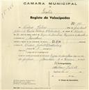 Registo de velocípede de marca Elgin, com o nº 155, em nome de Cesário Julião, morador em Morelena.