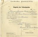Registo de velocípede de marca Champion, com o nº 524, em nome de Francisco Cândido, morador em Janas.