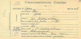 Recenseamento escolar de Ilda de Souza, filho de José Heliodoro de Souza, moradora em Almoçageme.