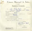 Registo de velocípede de marca Cuciolo, com o nº 8990, em nome de João Franco Bento, morador em Armés.