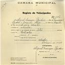 Registo de velocípede de marca Star, com o nº 642, em nome de Miguel Domingos Isidoro, morador em Odrinhas.