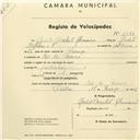 Registo de velocípede com o nº 1381, em nome de Godet Brachet Germain, morador em Rio de Mouro.