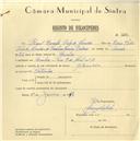 Registo de velocípede de marca Colúmbia, com o nº 3731, em nome de Raul Ernesto Belo de Almeida, morador em Rua 9 de Abril nº 11, Queluz.