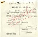 Registo de velocípede de marca Simal-Pachancho, com o nº 9481, em nome de Manuel Antunes Pereira, morador em Idanha.