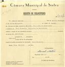 Registo de velocípede com o nº 7547, em nome de Manuel Mateus, morador em Pero Pinheiro.