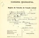 Registo de um veiculo de duas rodas tirado por dois animais de espécie muar destinado a transporte de mercadorias em nome de Joaquim Inácio Tomás, morador em Albarraque.