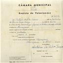 Registo de velocípede com o nº 4652, em nome de António da Silva Ferreira, morador em Almoçageme.