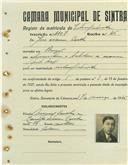 Registo de matricula de velocipedista em nome de José Nunes Coelho, morador no Banzão, com o nº de inscrição 1107.