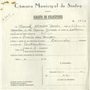 Registo de velocípede de marca Caravela, com o nº 5773, em nome de Manuel Correia Moita, morador em Praia das Maçãs.