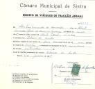 Registo de um veiculo de duas rodas tirado por um animal de espécie cavalar destinado a transporte de mercadorias em nome de Albertino Fernandes de Carvalho, morador na Ribeira de Sintra.