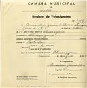 Registo de velocípede com o nº 2107, em nome de Bernardino Gomes da Silva, morador em Almoçageme.