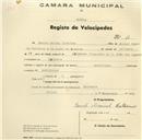Registo de velocípede de marca Mauritania, com o nº 46, em nome de Daniel Manuel Catarino, morador em Bolembre.