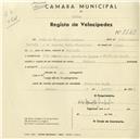 Registo de velocípede de marca Peugeot, com o nº 3140, em nome de João de Figueiredo Barbudo, morador em Praia das Maçãs.