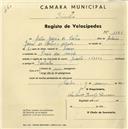 Registo de velocípede de marca Bianchi, com o nº 1185, em nome de Artur Garcia de Castro, morador em Praia das Maçãs.