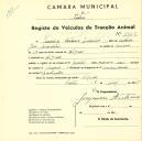 Registo de um veiculo de quatro rodas tirado por dois animais de espécie muar destinado a transporte de mercadorias em nome de Francisco António Quintino, morador em Negrais.