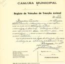 Registo de um veiculo de duas rodas tirado por um animal de espécie muar destinado a transporte de mercadorias em nome de Bernardino Fernandes, morador no lugar do Machado em Almargem do Bispo.