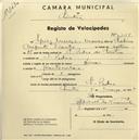 Registo de velocípede de marca Dinar, com o nº 1158, em nome de Luís Meneses Manso, morador em S. Pedro de Sintra.