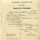 Registo de velocípede de marca Nacional, com o nº 1657, em nome de Carlos Inácio Sandinha, morador em Terrugem.