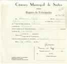Registo de velocípede de marca Royal, com o nº 9098, em nome de Domingos Filipe, morador em Algueirão.