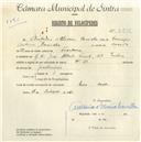 Registo de velocípede de marca F.B., com o nº 4896, em nome de António d'Oliveira Carrilho, morador em Rua Dr. José Alberto Ferraz nº 23, Queluz.