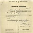 Registo de velocípede com o nº 351, em nome de João Luís Russo, morador em Lourel.