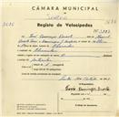 Registo de velocípede com o nº 3297, em nome de Tomé Domingos Duarte, morador em Alvarinhos.