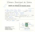 Registo de um veiculo de duas rodas tirado por um animal de espécie cavalar destinado a transporte de mercadorias em nome de Ronald Arthur Francis Budd, morador na Quinta do Paraíso, Baratã.