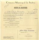 Registo de velocípede de marca Raio, com o nº 6700, em nome de Adão Filipe Bernardino, morador em Vila Verde.