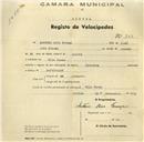 Registo de velocípede de marca Champion, com o nº 287, em nome de António Reis França, morador em Vila Verde.