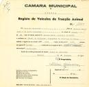 Registo de um veiculo de duas rodas tirado por dois animais de espécie bovina destinado a transporte de mercadorias em nome de Vicente Roussado, morador no Casal de Alfouvar, Almargem do Bispo.