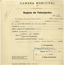Registo de velocípede de marca R. P., com o nº 2345 em nome de António Fernandes Santos Ruivo, morador em Pobral.