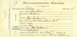 Recenseamento escolar de Carolina António, filha de José António, moradora no Mucifal.