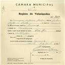 Registo de velocípede de marca Raio, com o nº 3789, em nome de Domingos António Rocha, morador em Maceira.