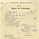 Registo de velocípede com o nº 4328, em nome de Isidoro Augusto, morador em Sabugo.