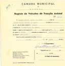 Registo de um veiculo de duas rodas tirado por dois animais de espécie bovina destinado a transporte de mercadorias em nome de Carlos Batista Pereira da Costa, morador no Casal dos Gémeos, Sabugo.