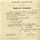 Registo de velocípede com o nº 1666, em nome de João da Conceição d'Almeida, morador em Queluz.