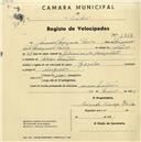 Registo de velocípede de marca Gazela, com o nº 1817, em nome de Manuel Marques Faria, morador em Mem Martins.
