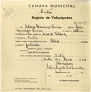 Registo de velocípede de marca Helios, com o nº 2439, em nome de António Lourenço Perisco, morador em Sintra.