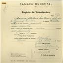 Registo de velocípede de marca Helios, com o nº 2723, em nome de Eduardo Felisberto Martins, morador em Odrinhas.