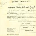 Registo de um veiculo de duas rodas tirado por dois animais de espécie bovina destinado a transporte de mercadorias em nome de António Vicente Neves, morador em Catribana.