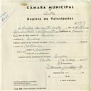 Registo de velocípede com o nº 5109, em nome de Ângelo dos Santos Costa, morador em Queluz.