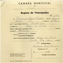 Registo de velocípede com o nº 1425, em nome de Francisco Miguel Timóteo, morador em Várzea de Sintra.