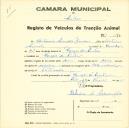 Registo de um veiculo de duas rodas tirado por dois animais de espécie asinina destinado a transporte de mercadorias em nome de António Simões Júnior, morador na Várzea de Sintra.