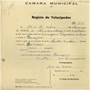 Registo de velocípede com o nº 476, em nome de José da Silva, morador em Pernigem.