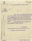 Ofício dirigido ao Administrador do Concelho de Sintra, proveniente do Presidente da Comissão Administrativa da Câmara Municipal de Lisboa, intimando Carolina V. Durão, moradora em Belas, a pagar na tesouraria da Câmara 1m2 de empedrado em calcário que mandou levantar na frente de sua casa.