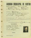 Registo de matricula de velocipedista em nome de Domingos Tomás Casinhas, morador na Terrugem, com o nº de inscrição 1704.