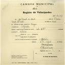 Registo de velocípede Cicles R.P., com o nº 2689, em nome de João Duarte dos Santos, morador em Alpolentim.
